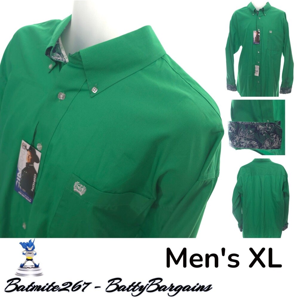 Cinch NWT Men's XL Flip Cuff Button Shirt Long Sleeve Green NEW
